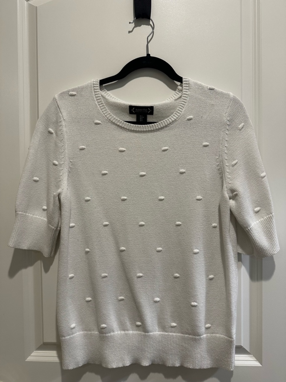Nanette Lepore White Textured Crewneck Sweater